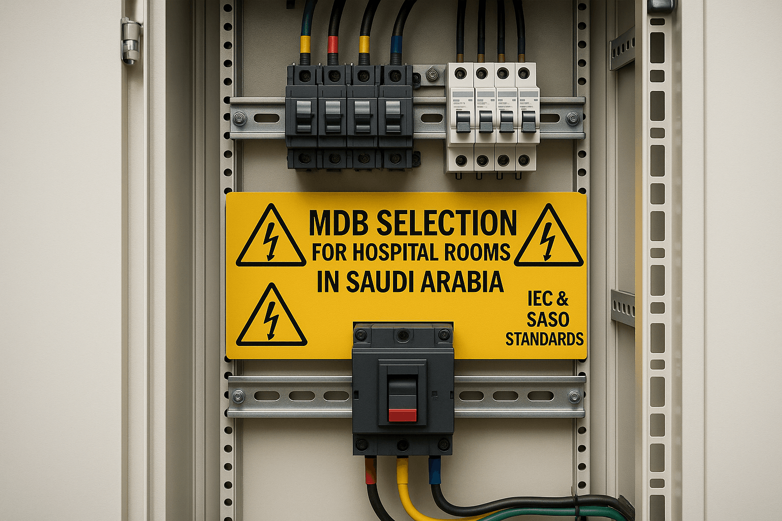 mdb selection hospital rooms MDB panel installed inside a hospital electrical room in Riyadh Saudi Arabia KSA