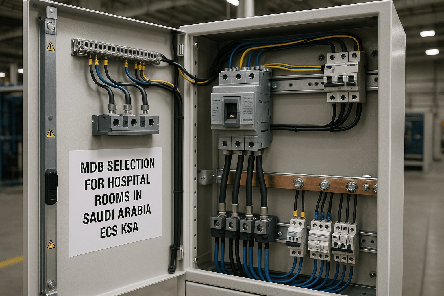 Close-up of wiring and busbar in hospital MDB Saudi Arabia KSA